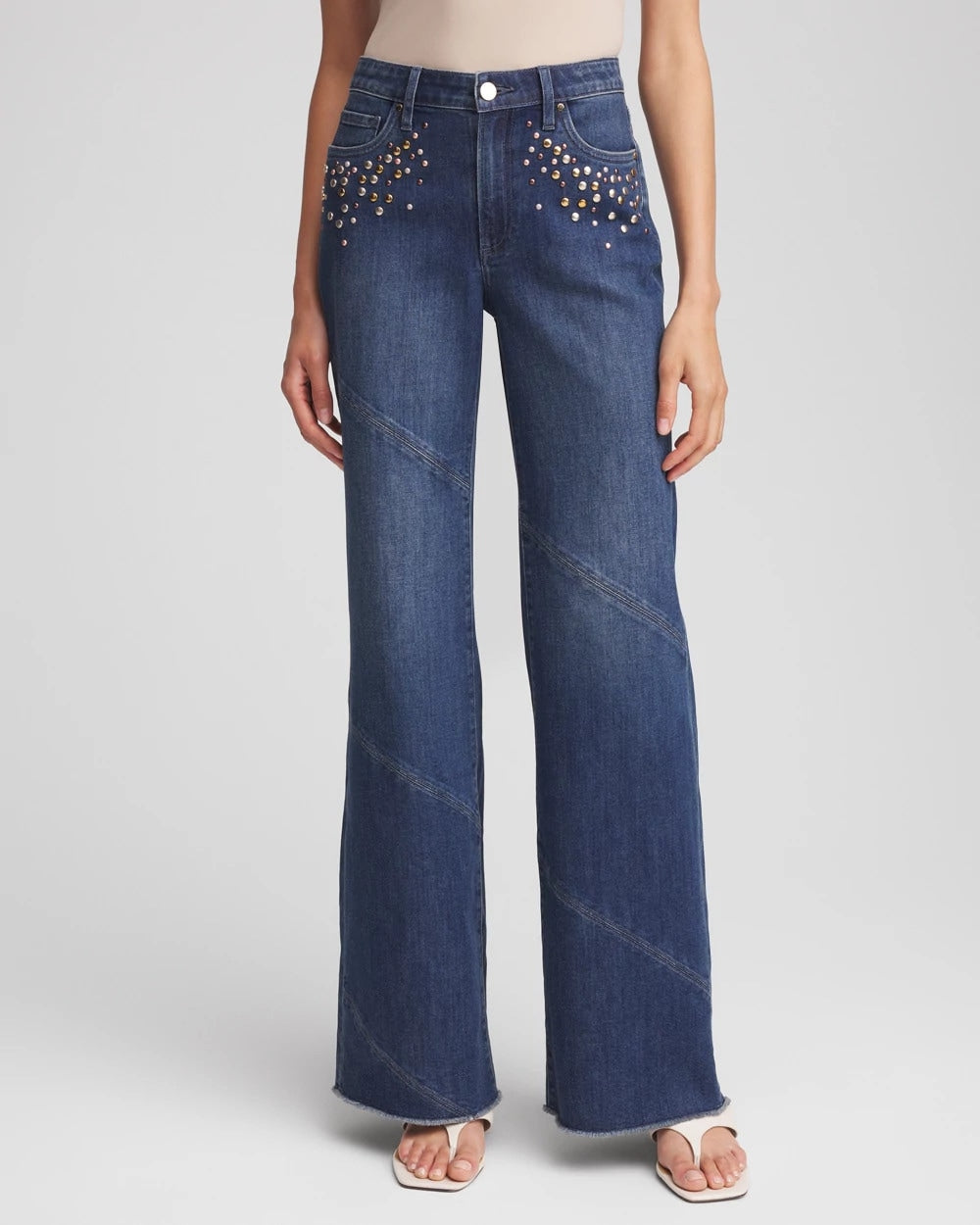 Chico's Embellished Frayed Flared-Leg Jeans Irvina Indigo