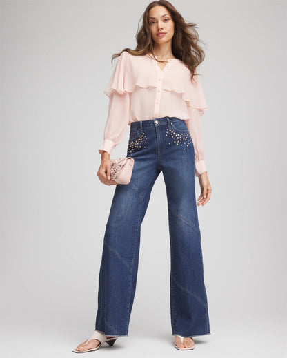 Chico's Embellished Frayed Flared-Leg Jeans Irvina Indigo