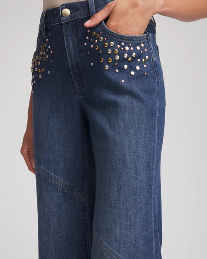 Chico's Embellished Frayed Flared-Leg Jeans Irvina Indigo