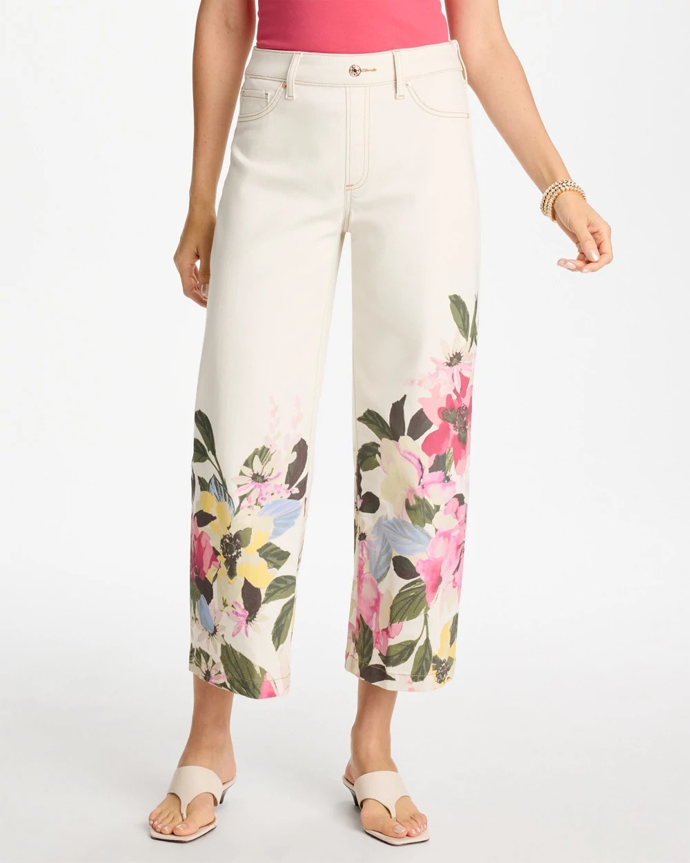 Chico's Printed Pull-On Wide Crop Jeans Sea Salt