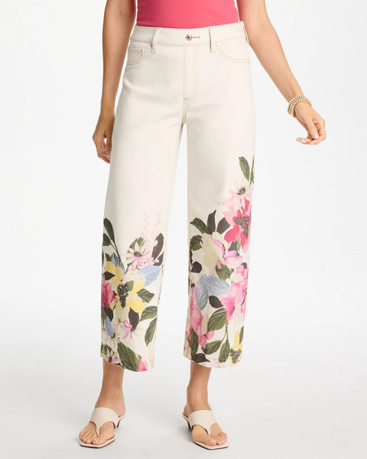 Chico's Printed Pull-On Wide Crop Jeans Sea Salt
