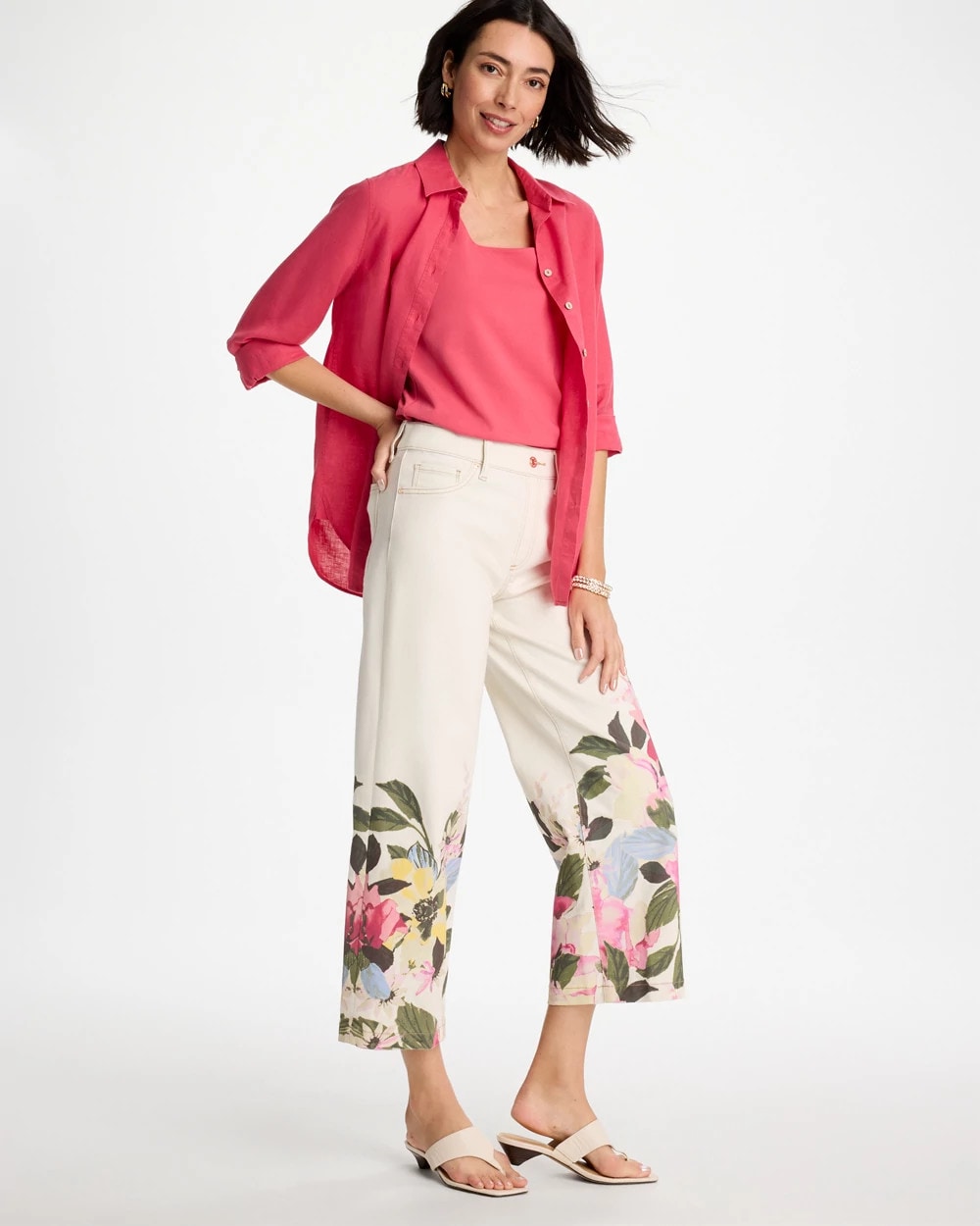 Chico's Printed Pull-On Wide Crop Jeans Sea Salt