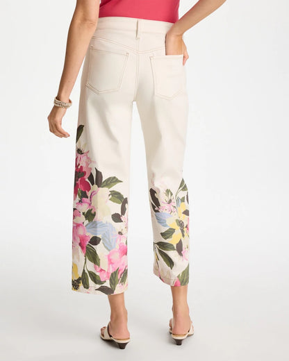 Chico's Printed Pull-On Wide Crop Jeans Sea Salt