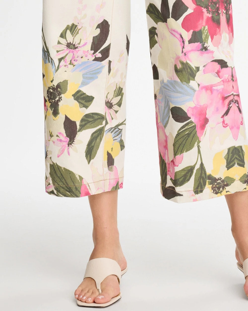 Chico's Printed Pull-On Wide Crop Jeans Sea Salt