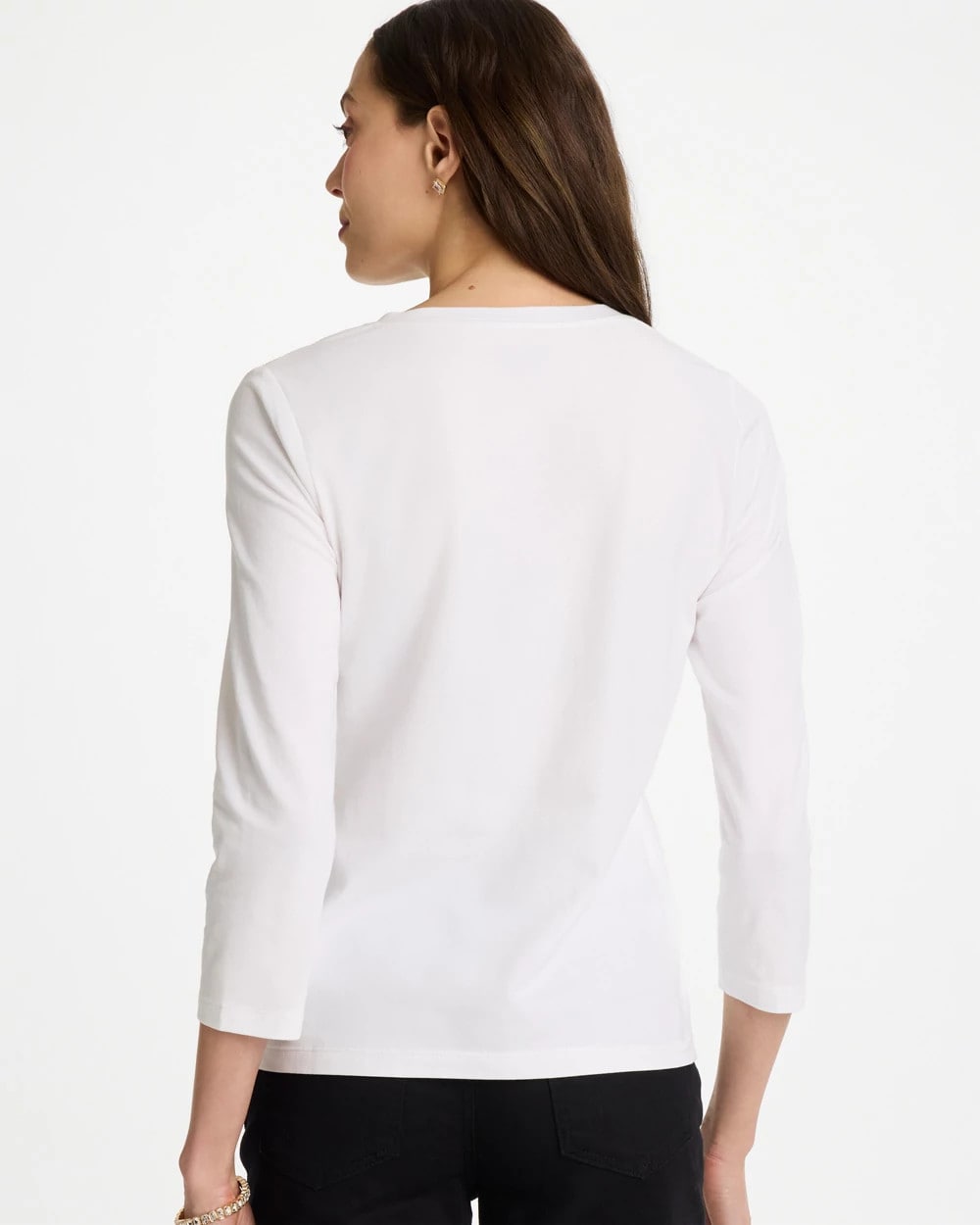 Chico's Printed Cotton Stretch 3/4 Sleeve Tee Black