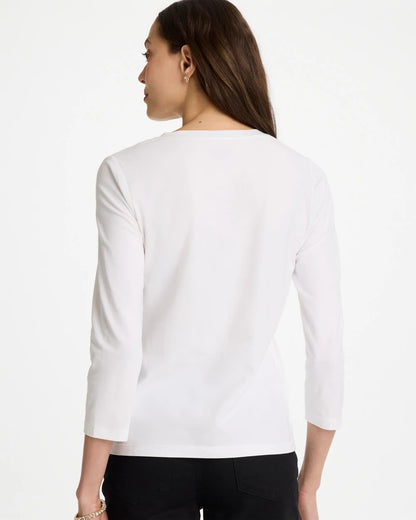 Chico's Printed Cotton Stretch 3/4 Sleeve Tee Black