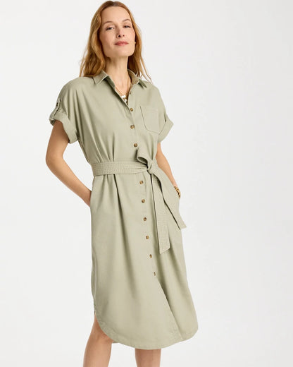 Chico's Dolman Tie Hemp Denim Shirtdress Seagrass Green