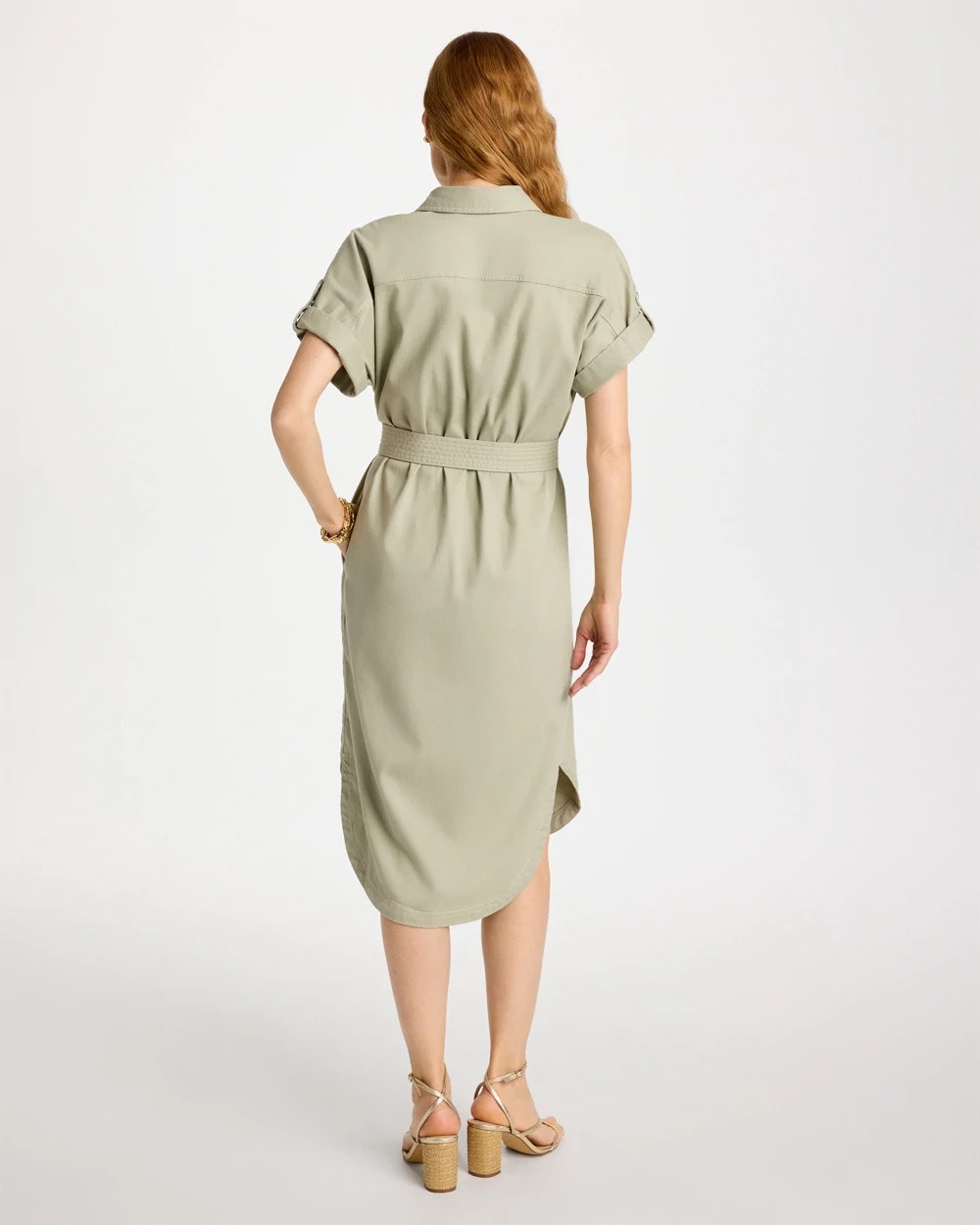 Chico's Dolman Tie Hemp Denim Shirtdress Seagrass Green