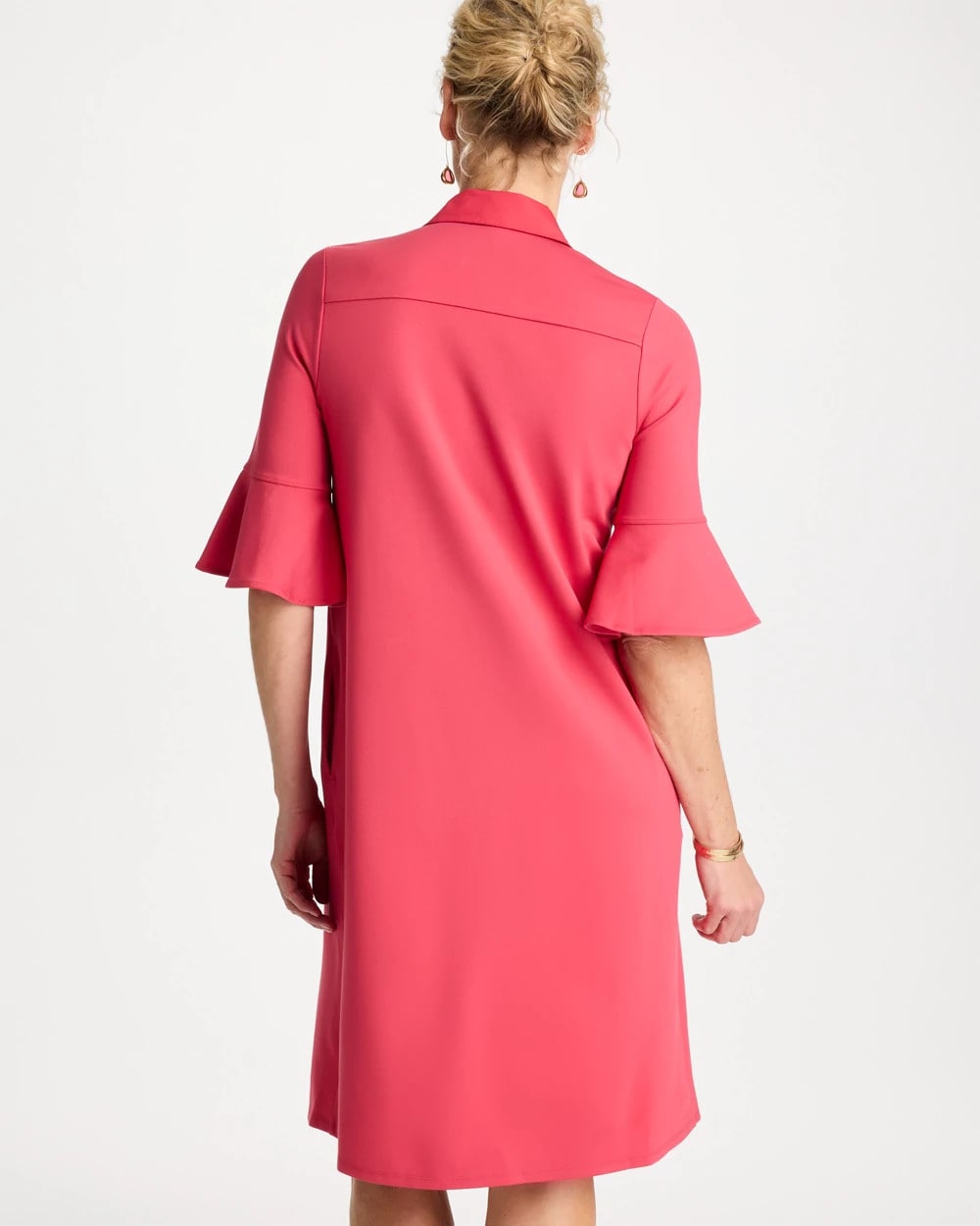 Chico's Knit Flounce Sleeve Dress Hot Honeysuckle