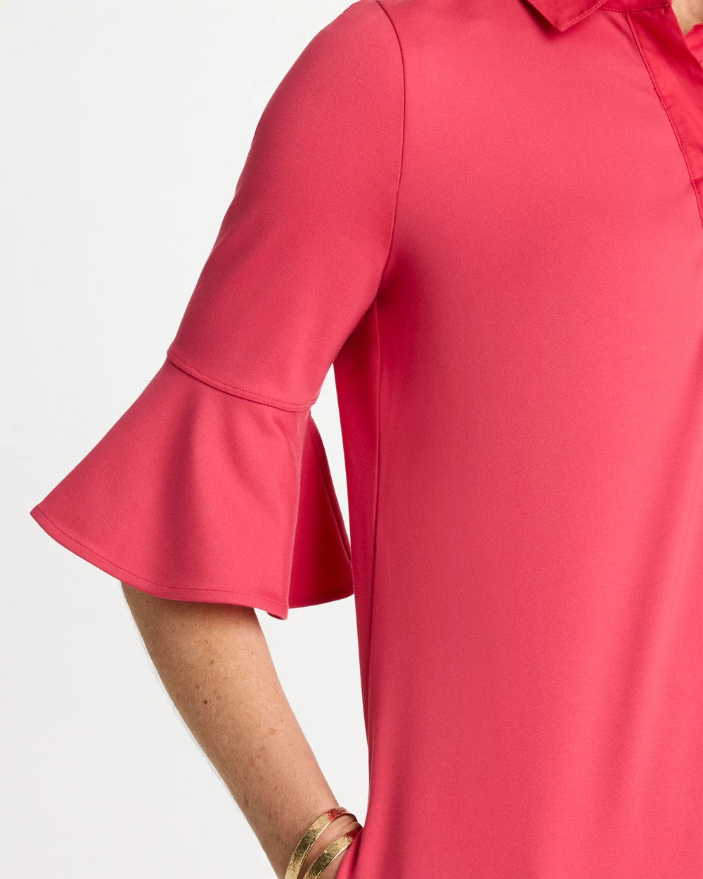 Chico's Knit Flounce Sleeve Dress Hot Honeysuckle
