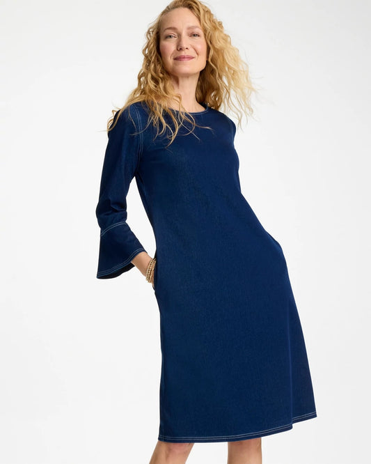 Chico's Bell Sleeve Knit Denim Dress Indigo