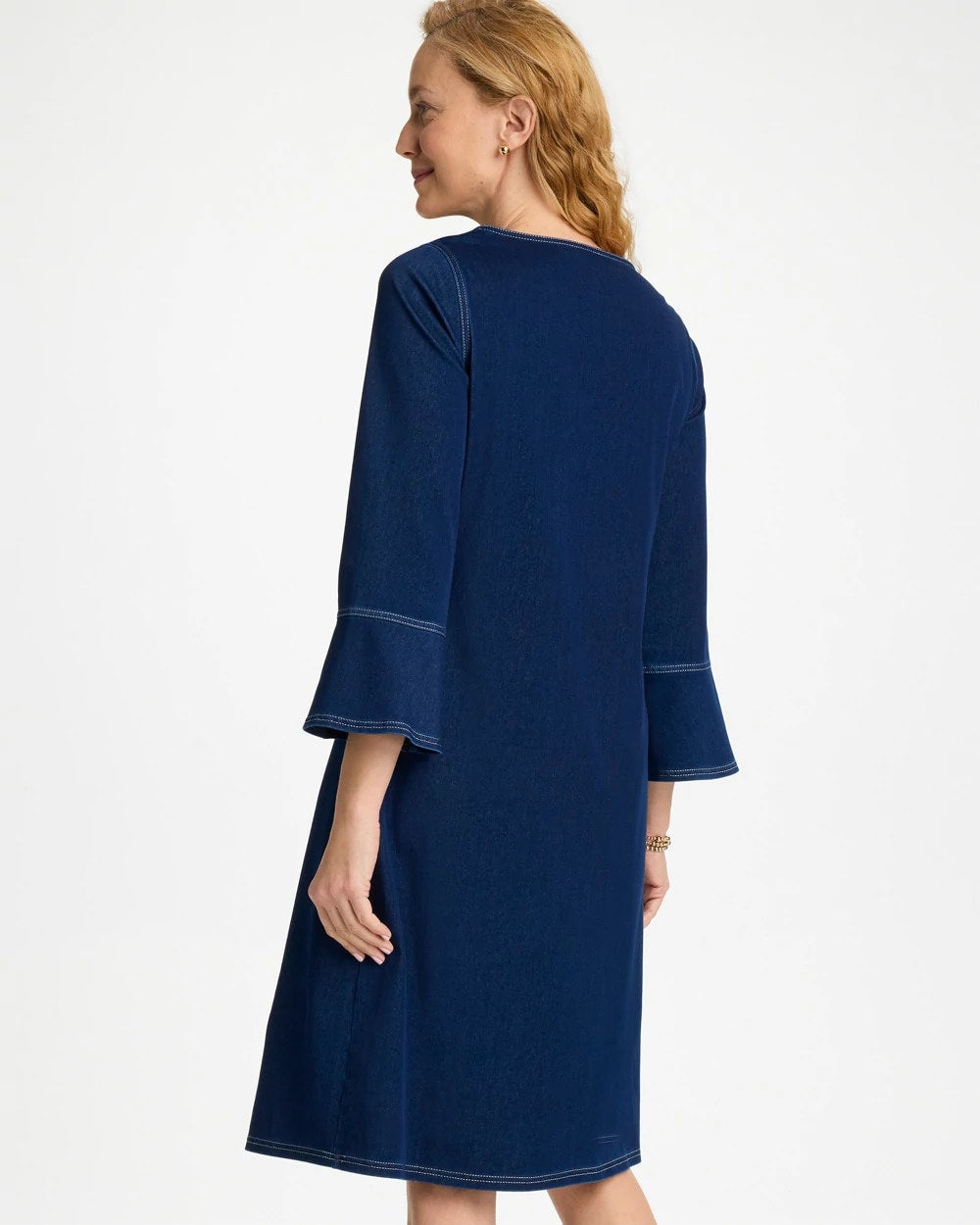 Chico's Bell Sleeve Knit Denim Dress Indigo