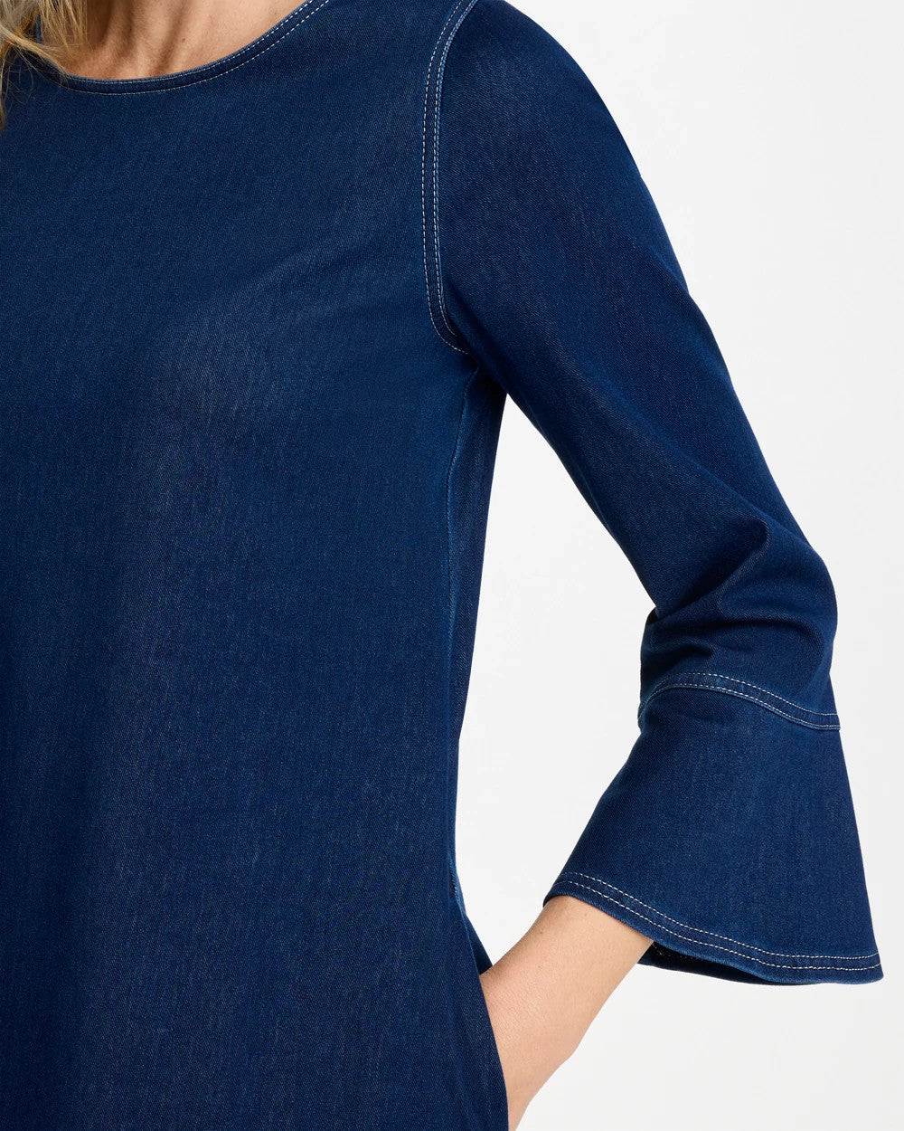 Chico's Bell Sleeve Knit Denim Dress Indigo