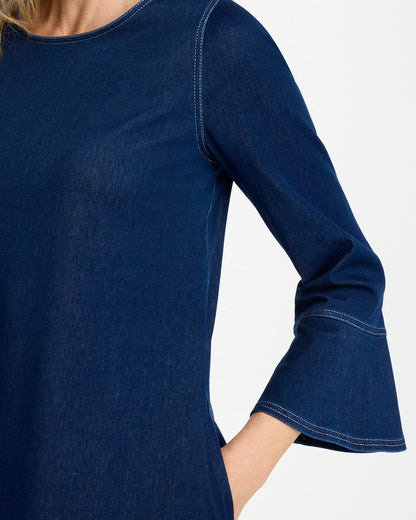 Chico's Bell Sleeve Knit Denim Dress Indigo