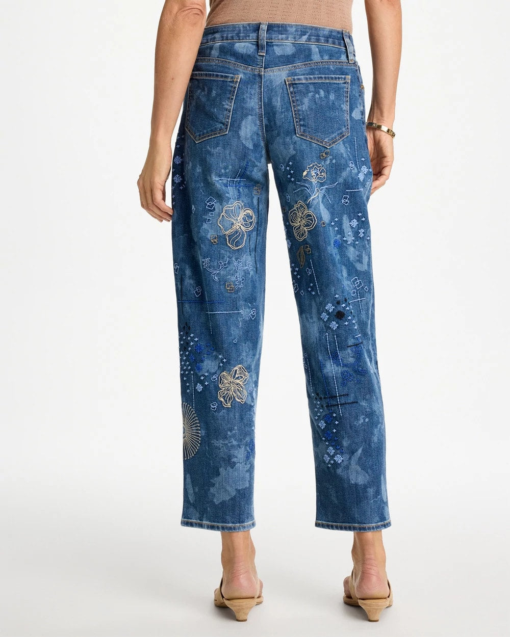 Chico's Relaxed Embroidered Boyfriend Jean Daphne Indigo