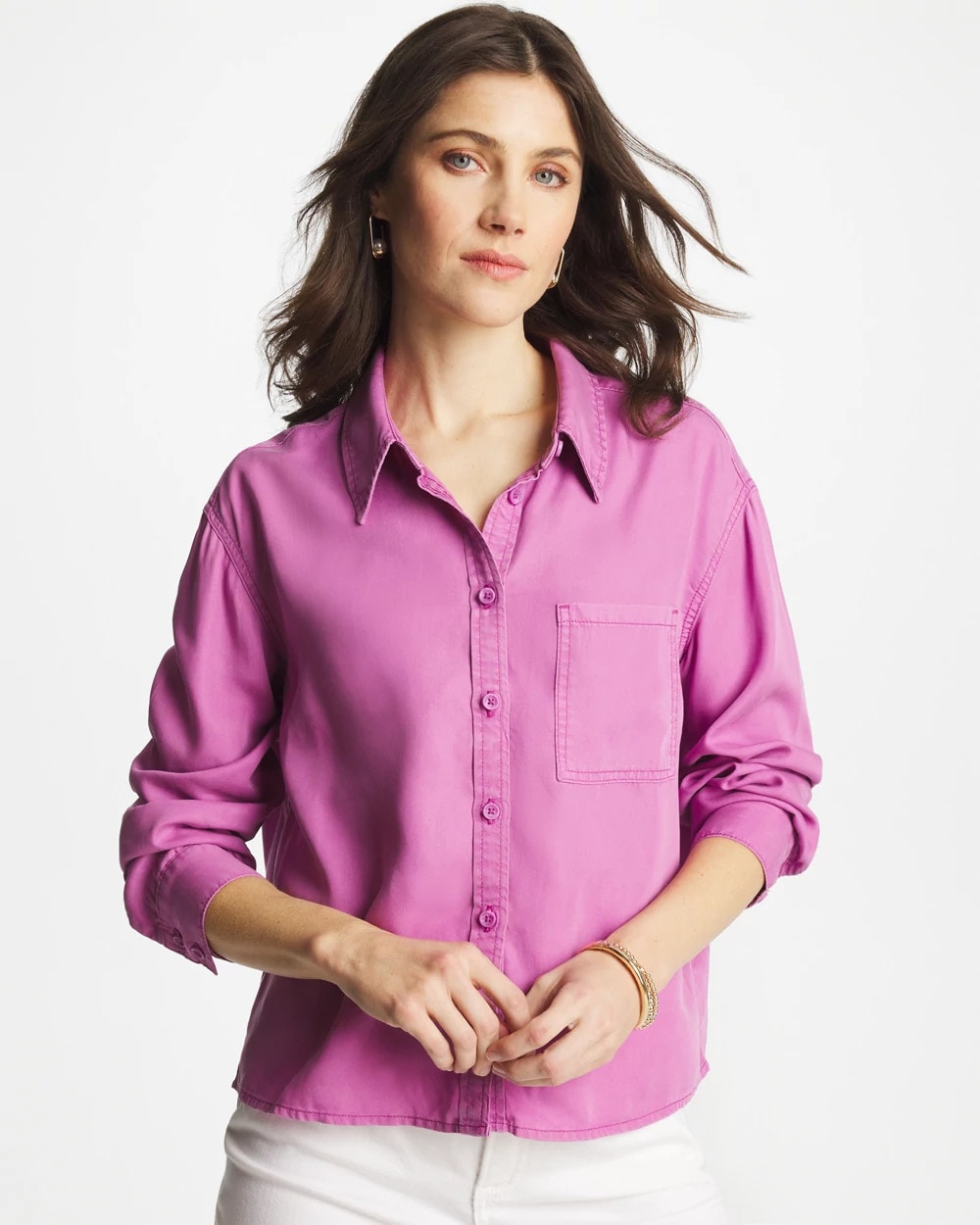 Chico's Classic Collared Denim Shirt Violet Shadow