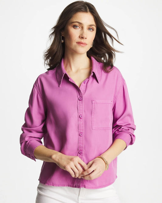 Chico's Classic Collared Denim Shirt Violet Shadow