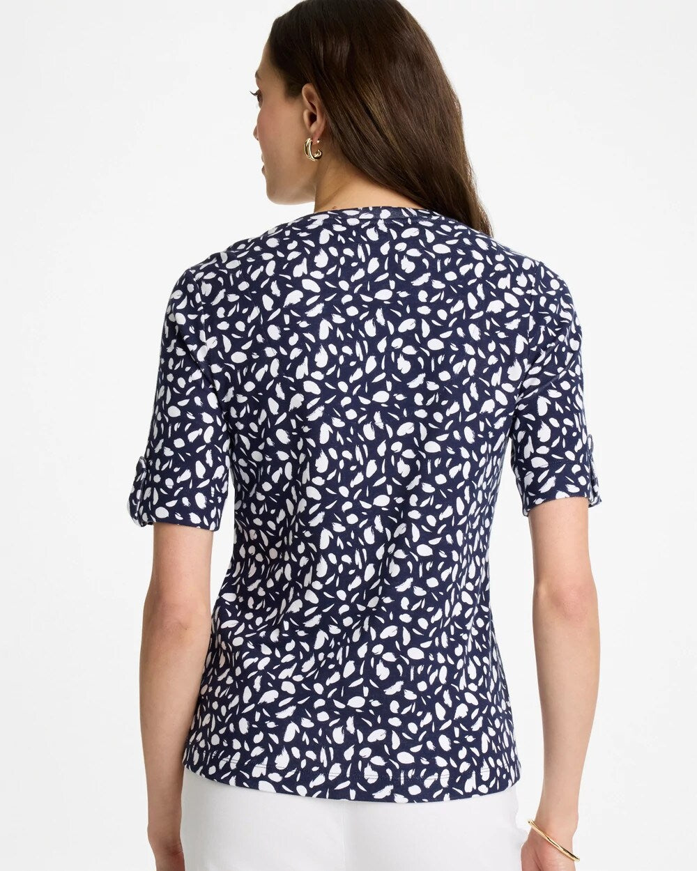 Chico's Printed Pima V-Neck Tee Passport Blue
