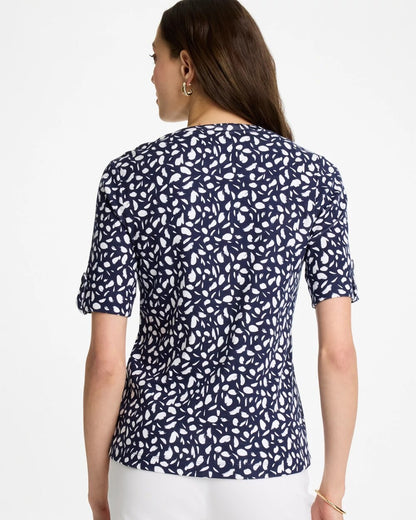 Chico's Printed Pima V-Neck Tee Passport Blue