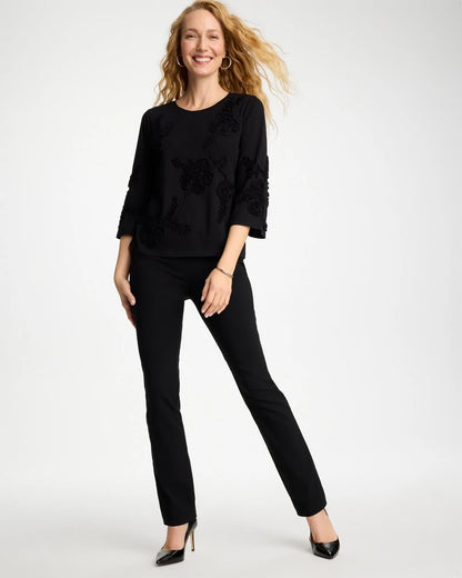 Chico's Soutache Elbow Sleeve Tee Black