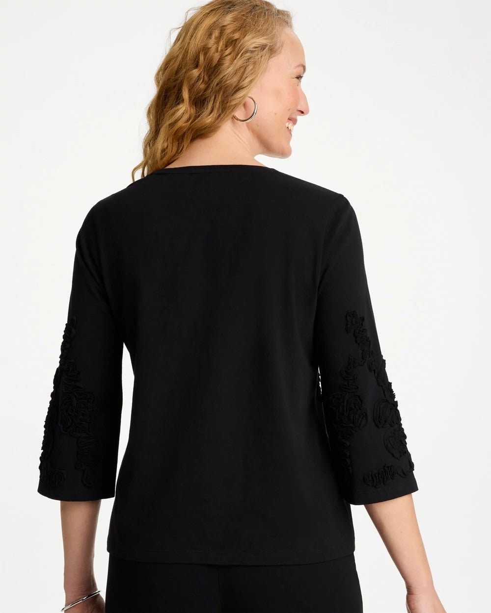 Chico's Soutache Elbow Sleeve Tee Black
