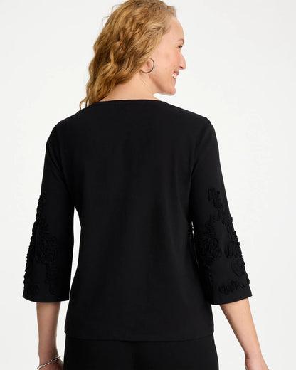 Chico's Soutache Elbow Sleeve Tee Black