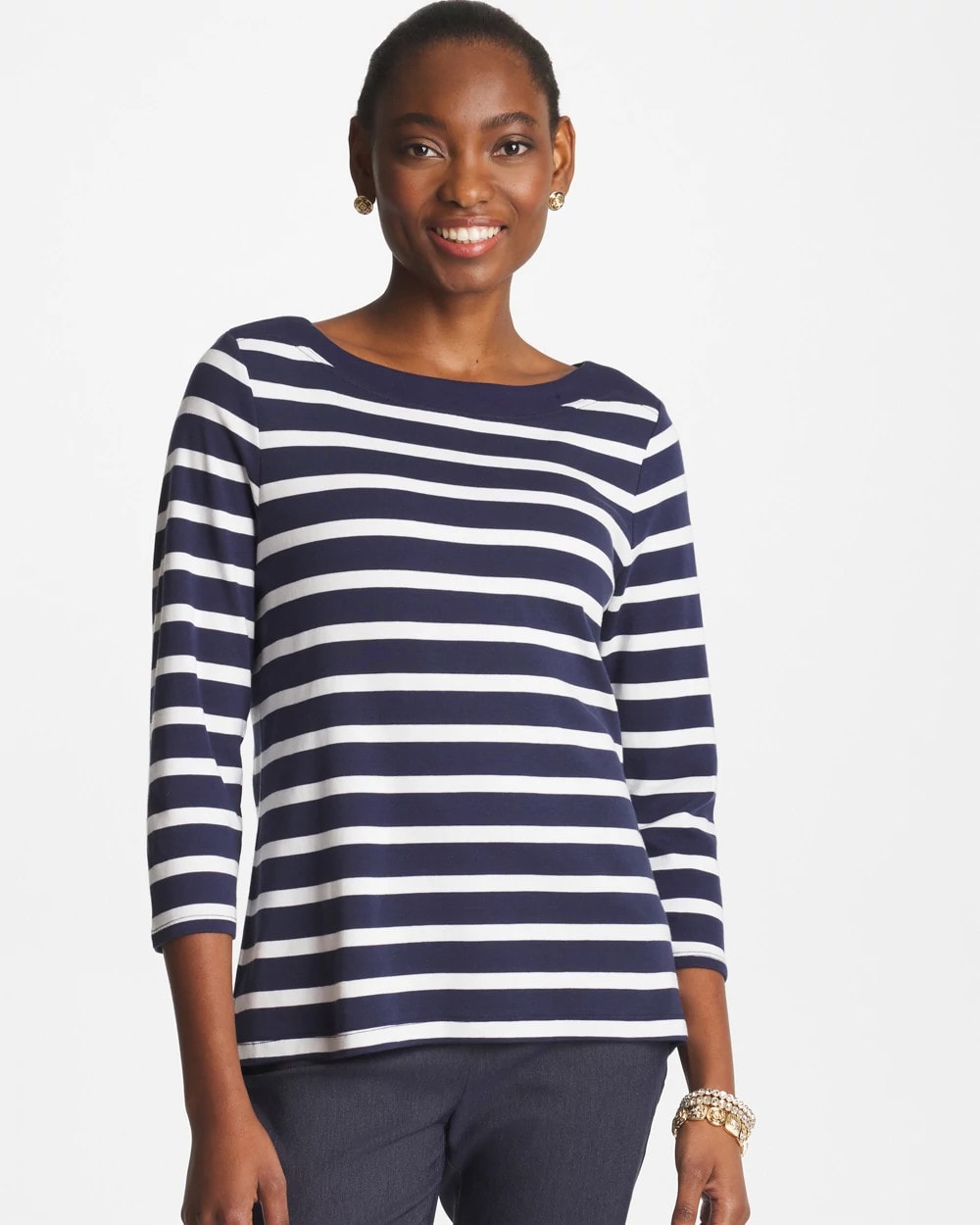 Chico's Pima 3/4 Sleeve Tee Passport Blue