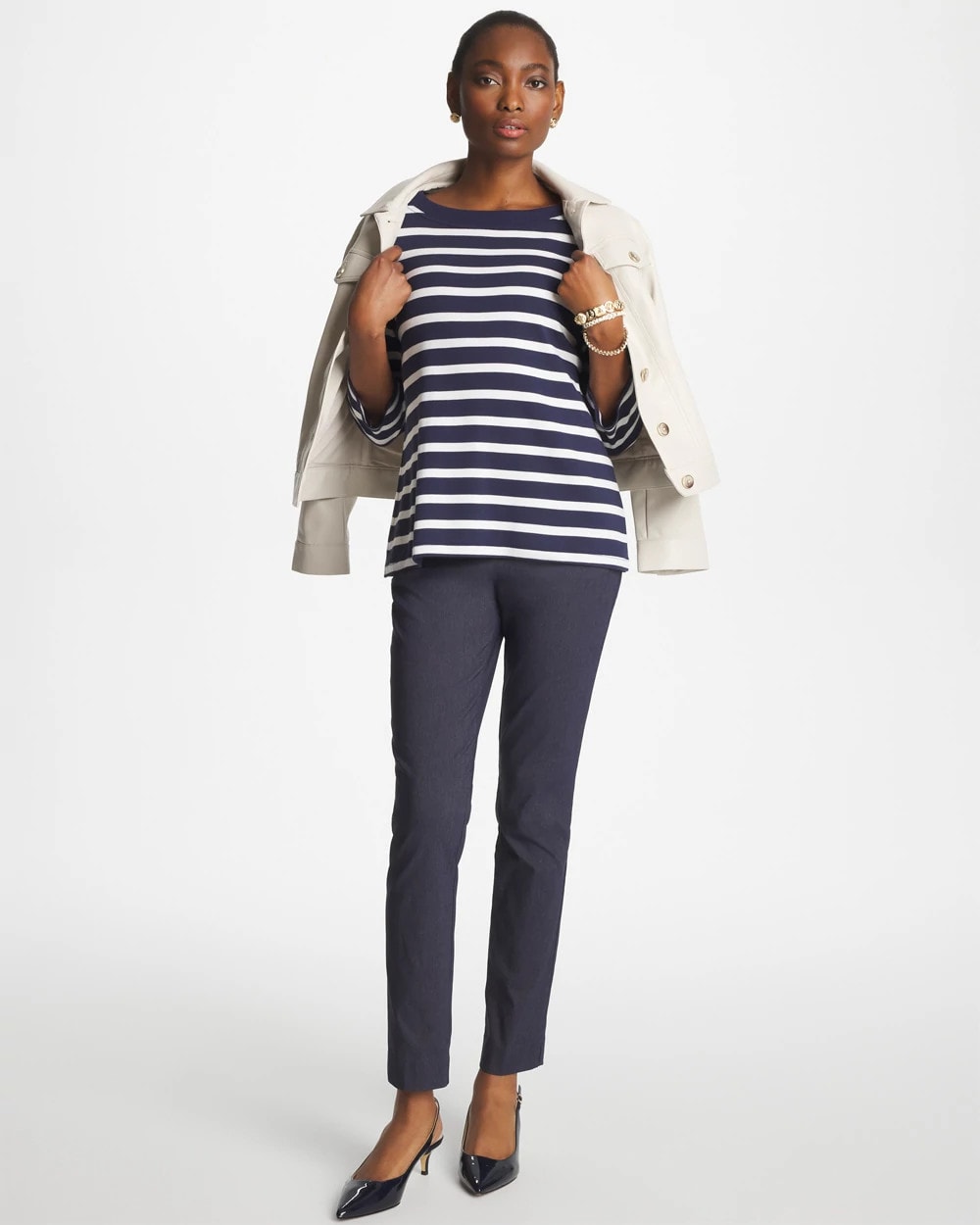 Chico's Pima 3/4 Sleeve Tee Passport Blue