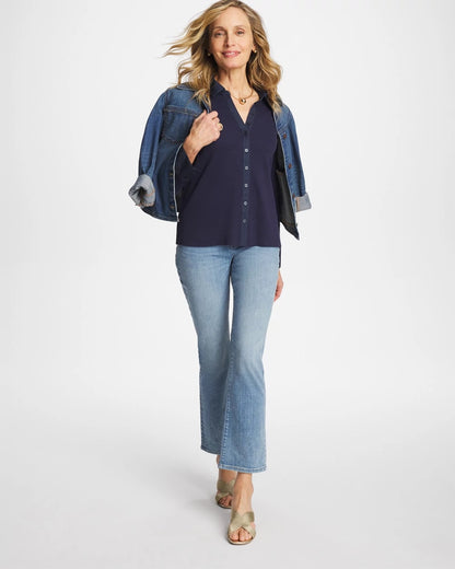 Chico's Collared Rib Mix Henley Passport Blue