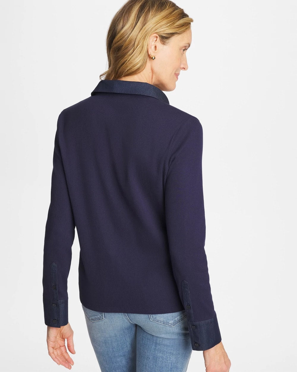 Chico's Collared Rib Mix Henley Passport Blue
