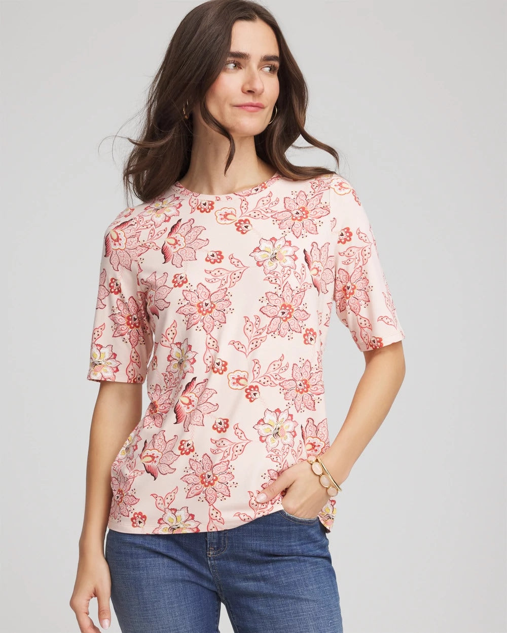 Chico's Elbow Sleeve Tee Siesta Rose
