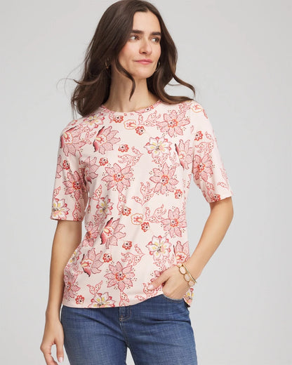 Chico's Elbow Sleeve Tee Siesta Rose