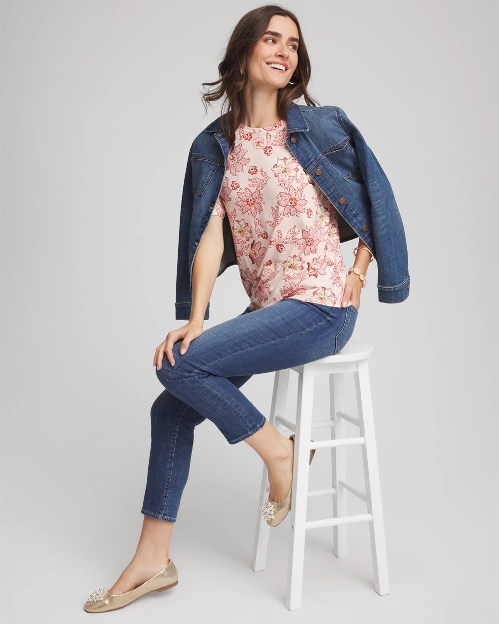 Chico's Elbow Sleeve Tee Siesta Rose