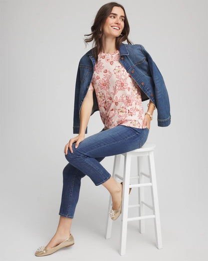 Chico's Elbow Sleeve Tee Siesta Rose