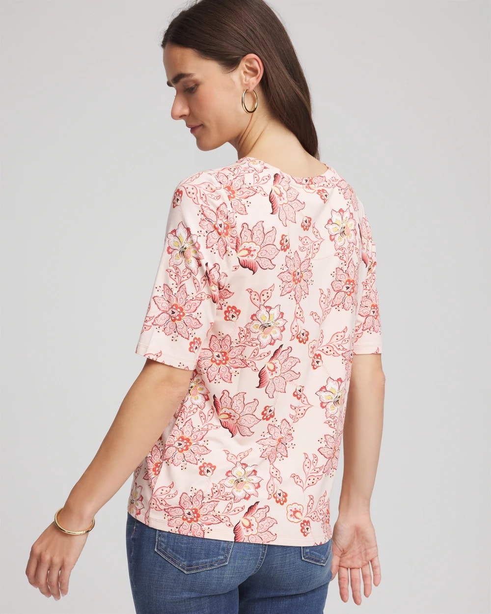 Chico's Elbow Sleeve Tee Siesta Rose