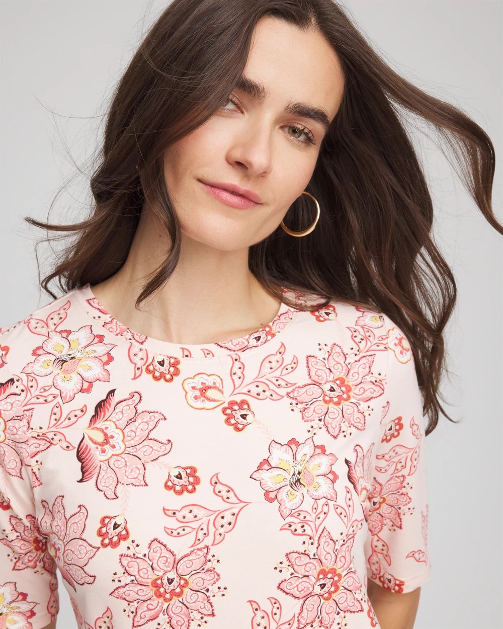 Chico's Elbow Sleeve Tee Siesta Rose