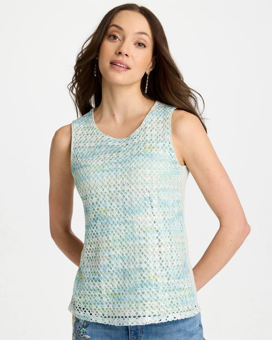 Chico's Mermaid Sequin Mesh Crochet Tank Blue Orchid