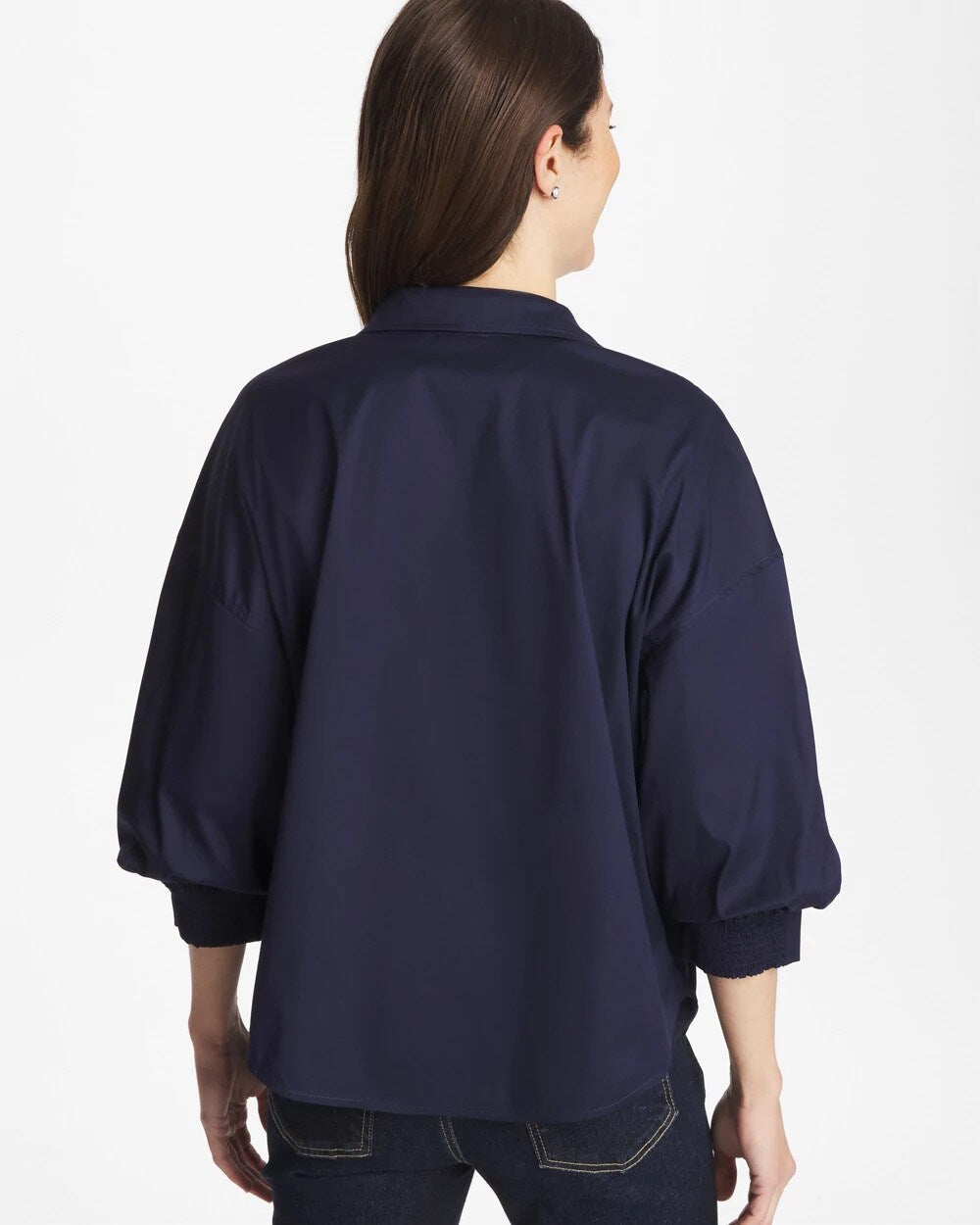 Chico's Poplin Billow Sleeve Blouse Passport Blue