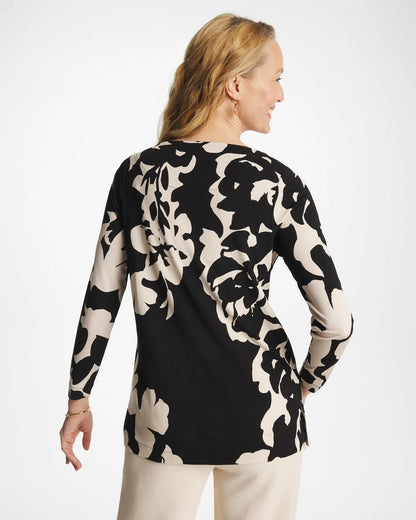 Chico's Blossom Matte Jersey Button Tunic Black