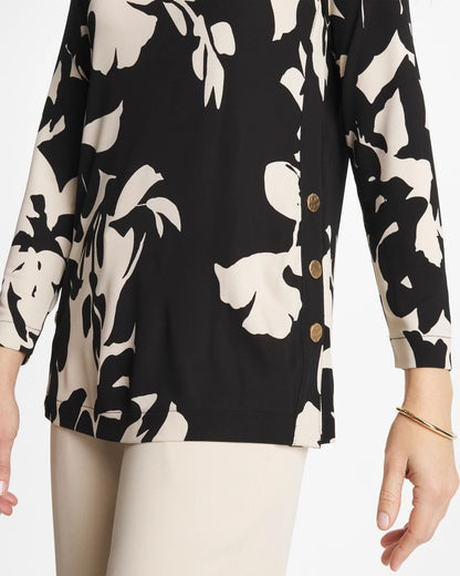 Chico's Blossom Matte Jersey Button Tunic Black