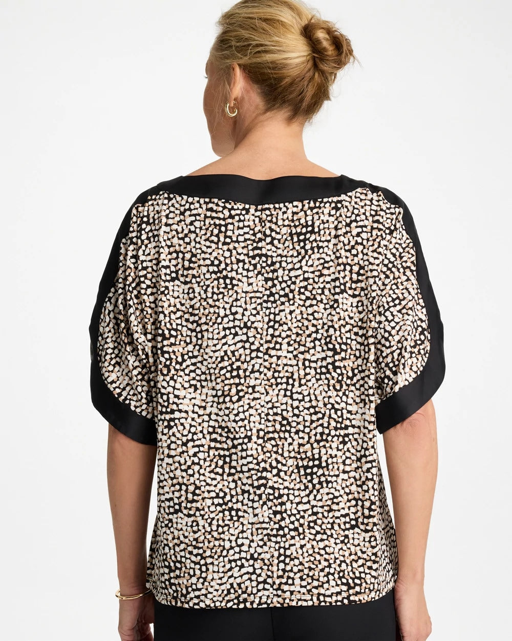 Chico's Printed Jersey & Satin Dolman Tee Cattail Brown