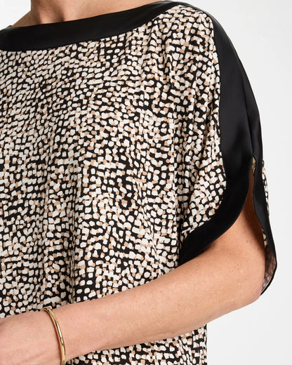 Chico's Printed Jersey & Satin Dolman Tee Cattail Brown