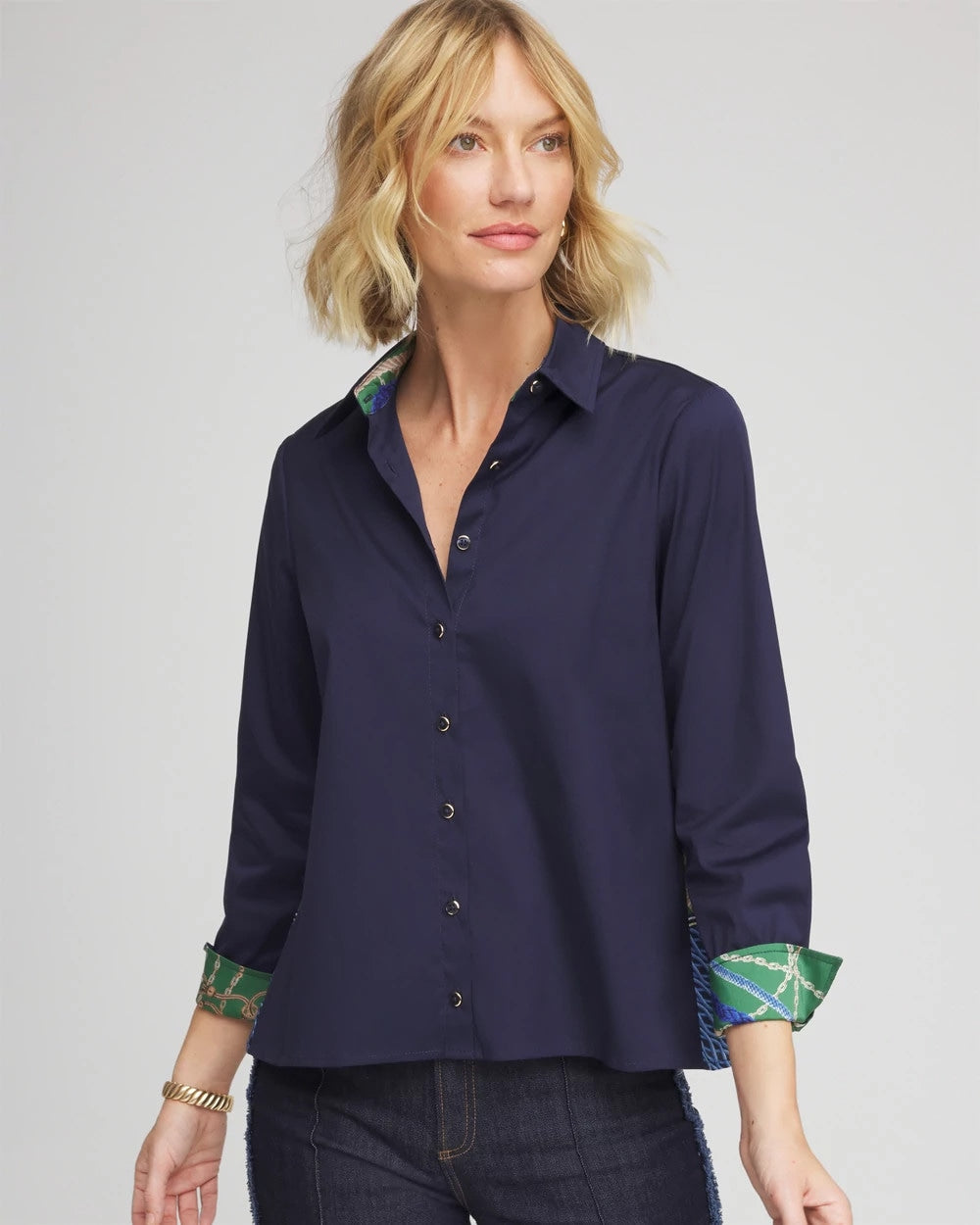 Chico's Rope Status Nautical Shirt Passport Blue