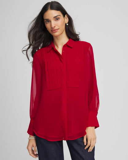 Chico's Pintuck Georgette Tunic Carmine Red