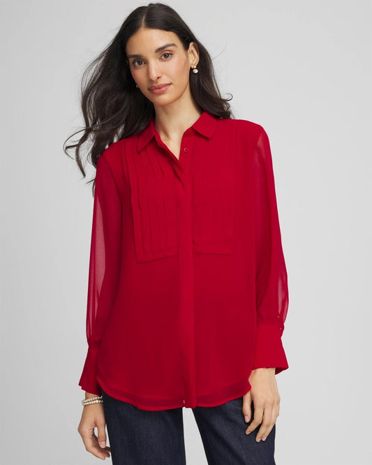 Chico's Pintuck Georgette Tunic Carmine Red