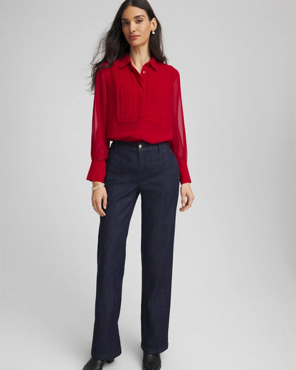 Chico's Pintuck Georgette Tunic Carmine Red