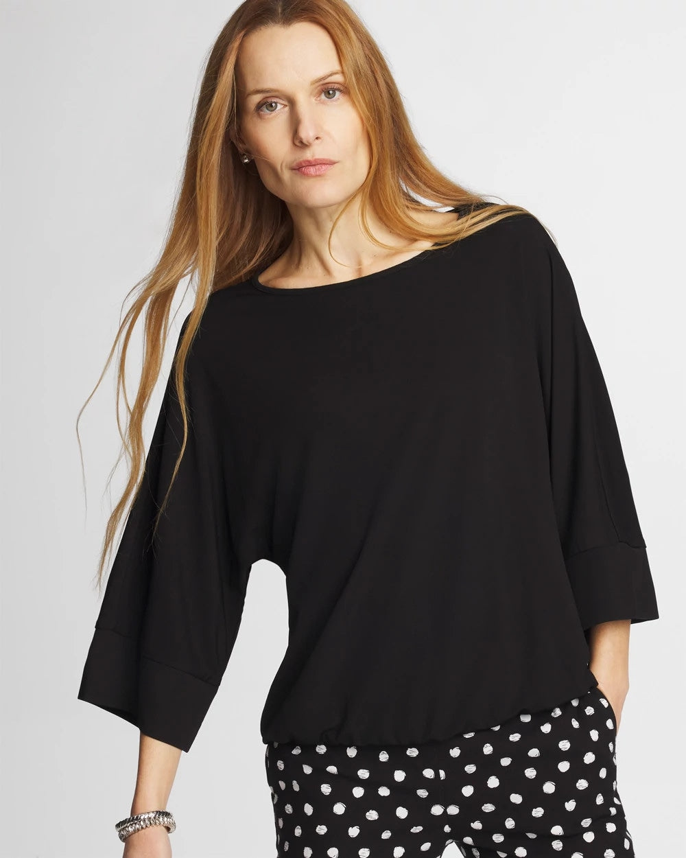 Chico's Matte Jersey Bubble Hem Top Black