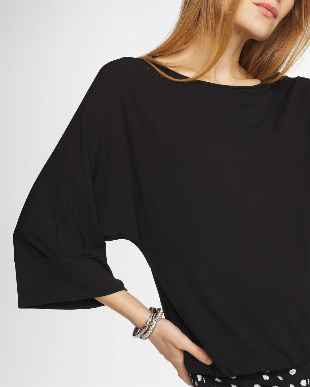 Chico's Matte Jersey Bubble Hem Top Black