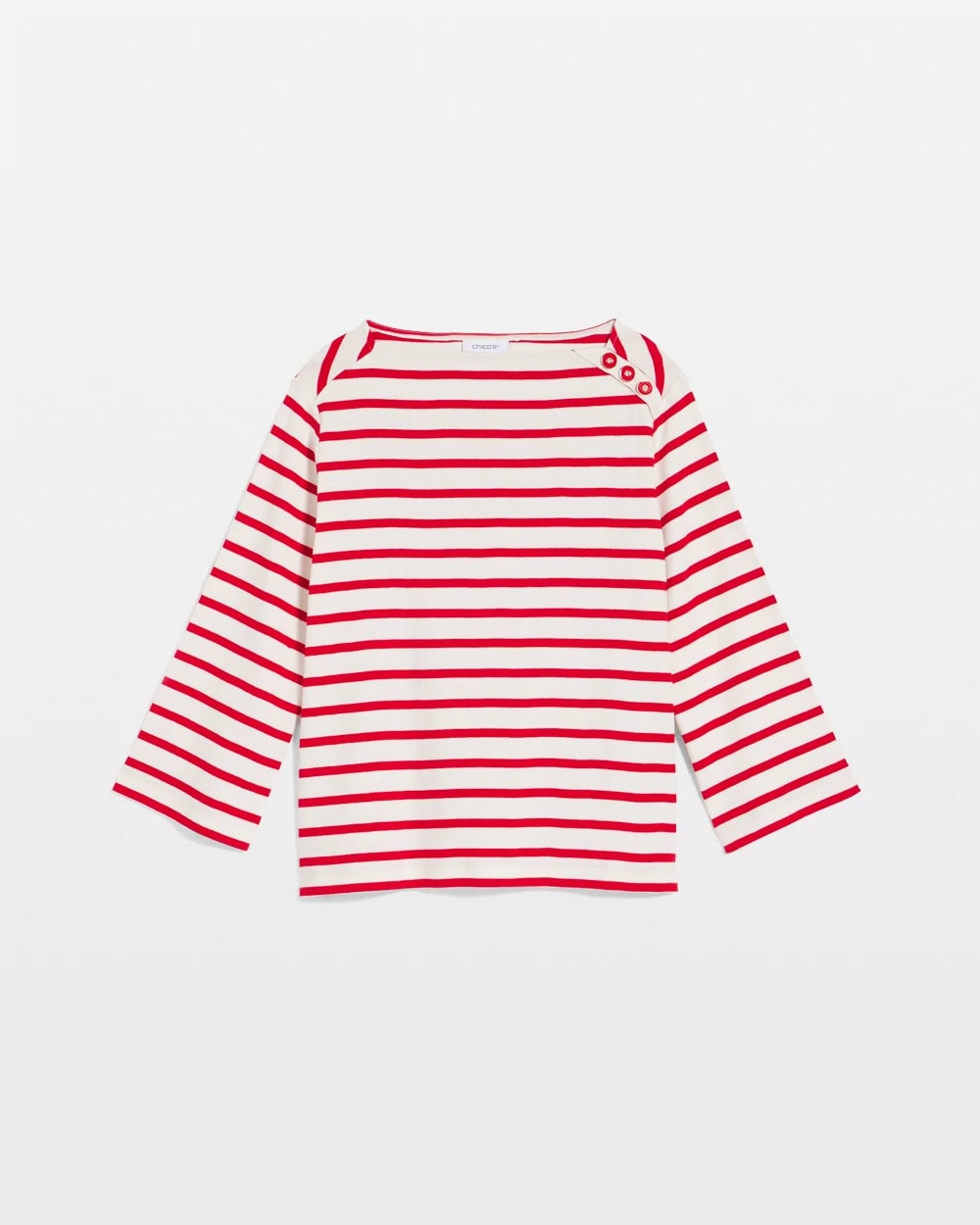 Chico's Bateau Neck Stripe Top Love Letter Red