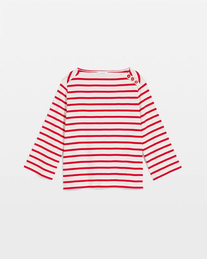 Chico's Bateau Neck Stripe Top Love Letter Red